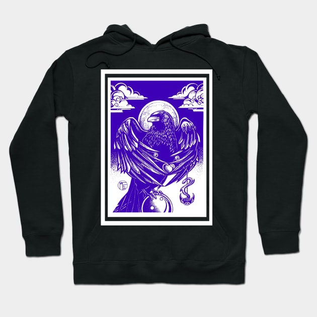 The Raven's Gift - White Outline, Blue Version Hoodie by Nat Ewert Art